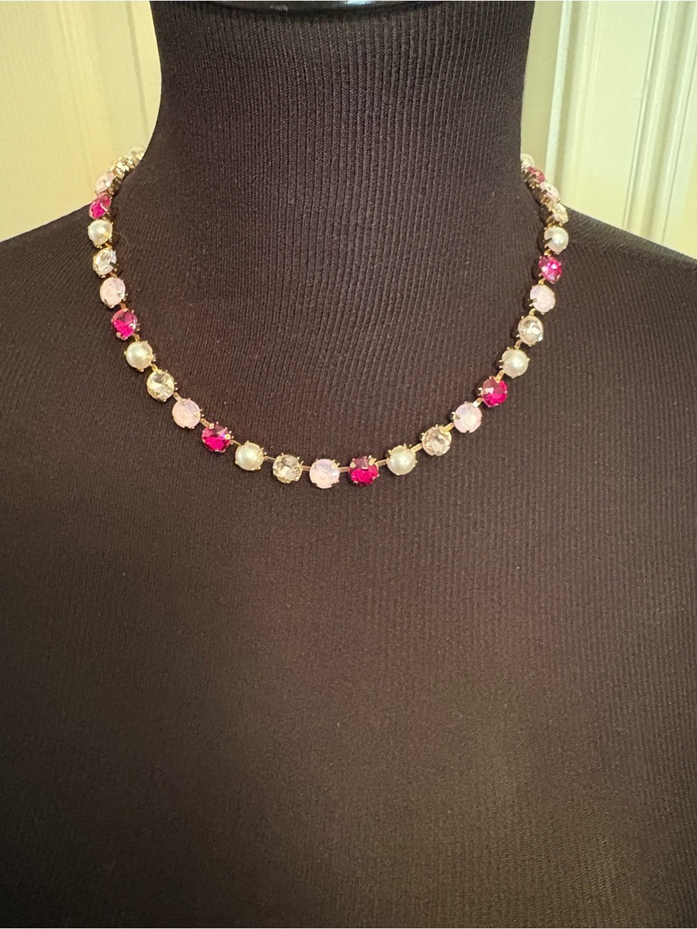 Treasure Jewels Pink Crystal and Fuchsia Stone Choker Necklace - Women Jewelry